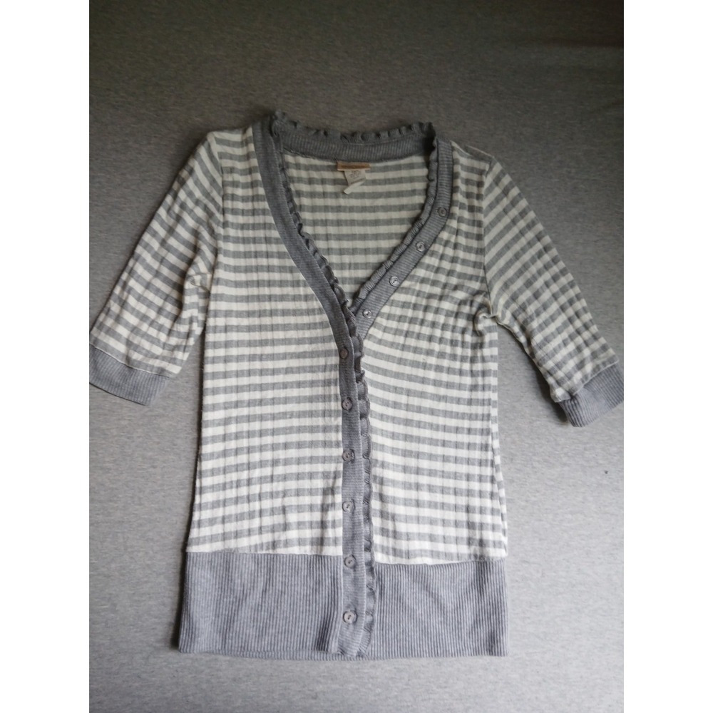 Pretty Good Top Medium Striped Ruffle Henley Cardigan Preppy Y2k Bella Swan